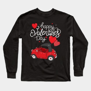 Red Truck With Hearts Happy Valentine's Day Gifts For Girls Women Long Sleeve T-Shirt